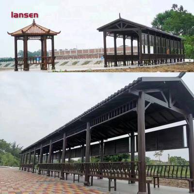 浙江景观长廊 公园古建长廊工厂定制 防腐木盖瓦廊架